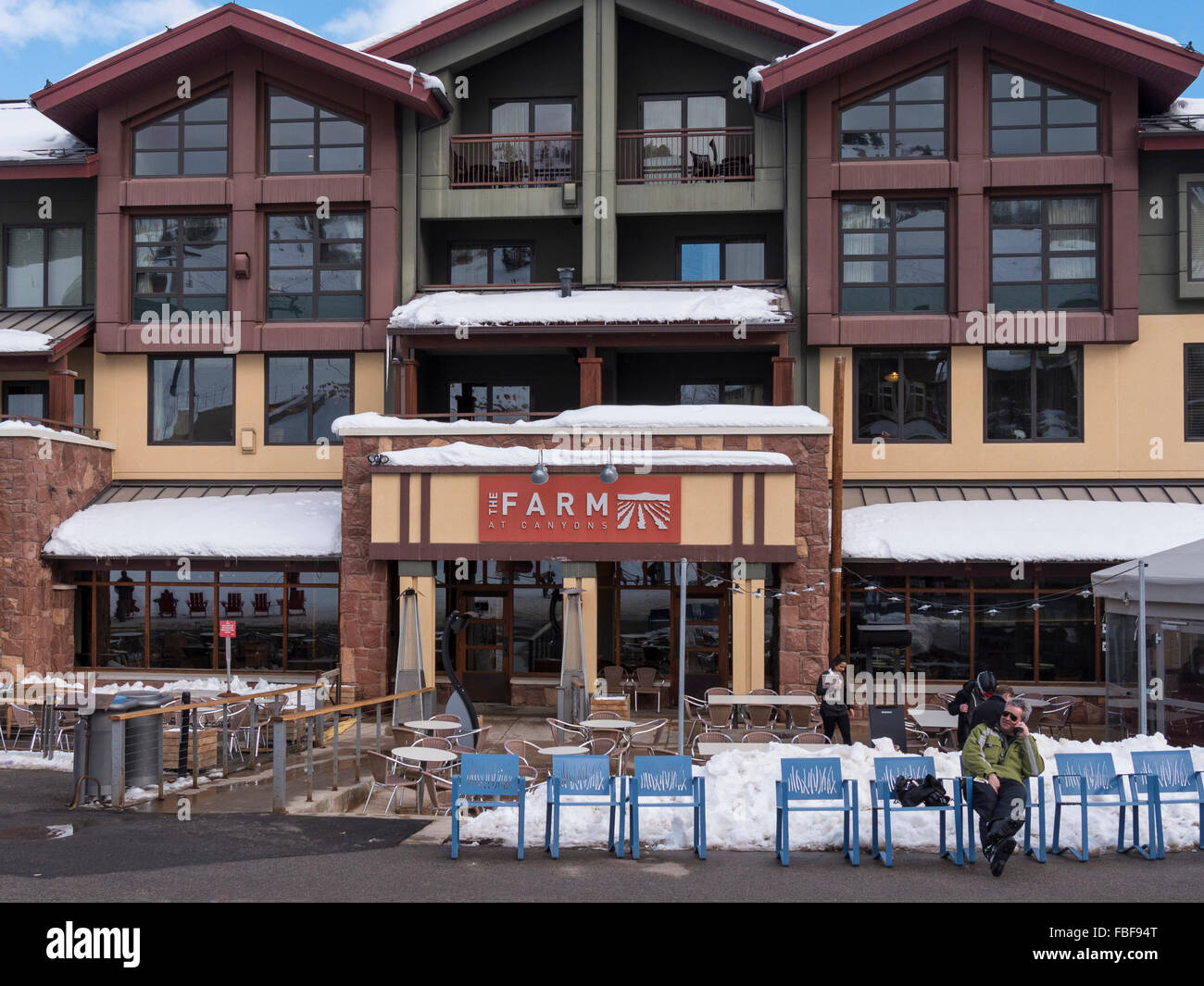 Das Hofrestaurant, Schluchten Dorf base Bereich, Park City Ski Resort, Utah. Stockfoto