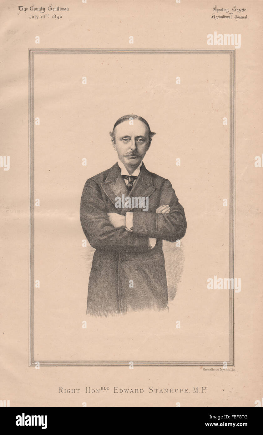 Recht ehrenwerten Edward Stanhope MP, antiken print 1892 Stockfoto