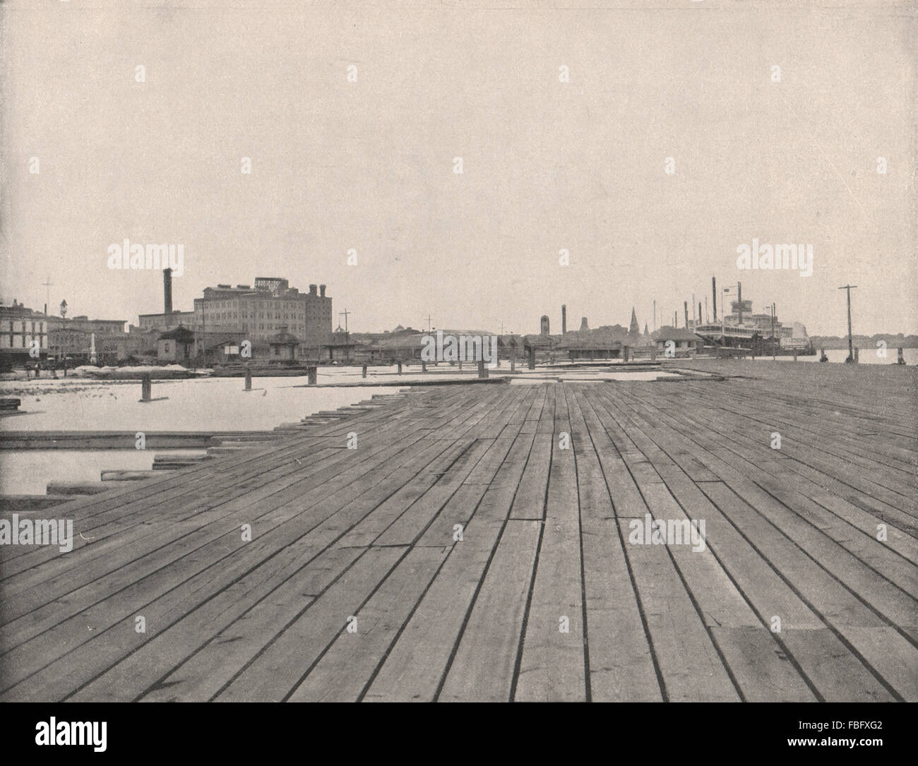 Damm und Dampfer Steg, New Orleans, Louisiana, antique print 1895 Stockfoto