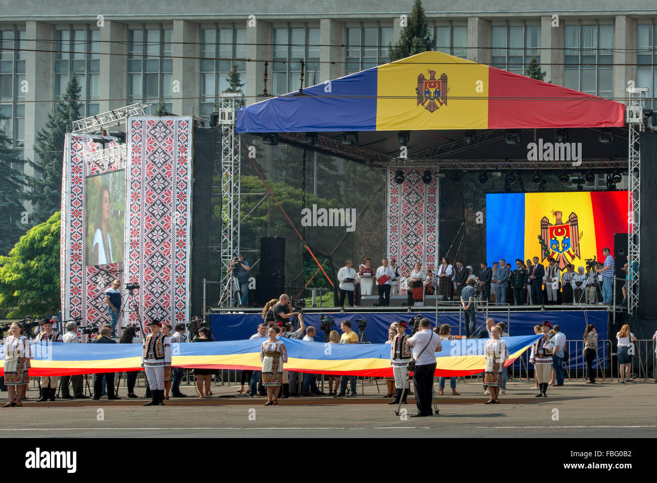 Independence Day Feier Bühne, Piata Marii Adunari Nationale, Chisinau Stockfoto