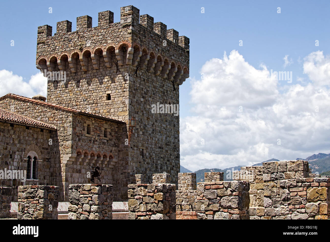 Ansicht des Castello di Amorosa in Napa County, California Stockfoto