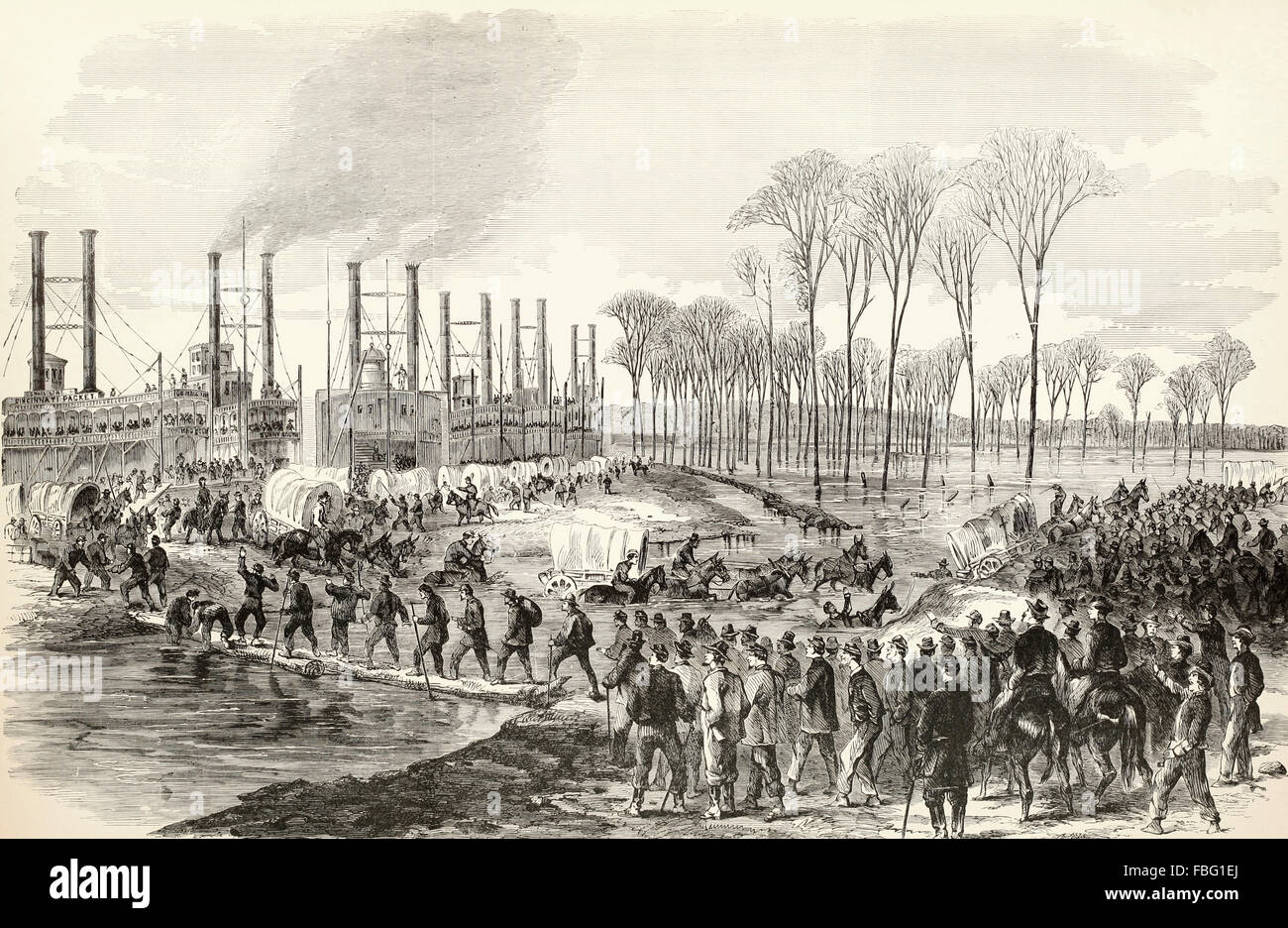 Sitz der Eidgenössischen Armee unter dem Kommando von General Grant an den Ufern des Mississippi in der Nähe von Vicksburg, Mississippi während des Bürgerkriegs in USA Stockfoto