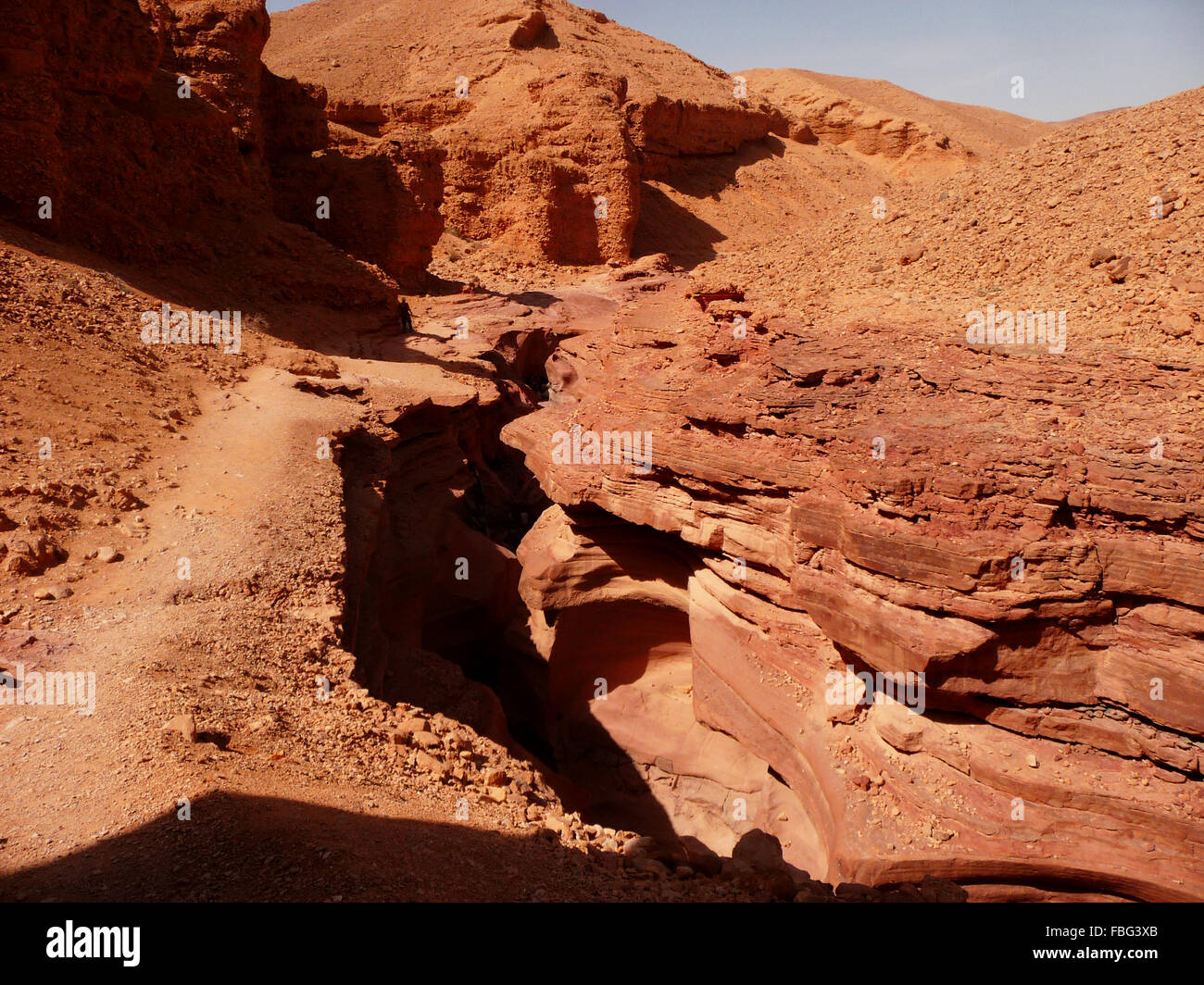 Schöne Sandsteinfelsen von Red Canyon in den Bergen des südlichen Eilat, Israel Stockfoto