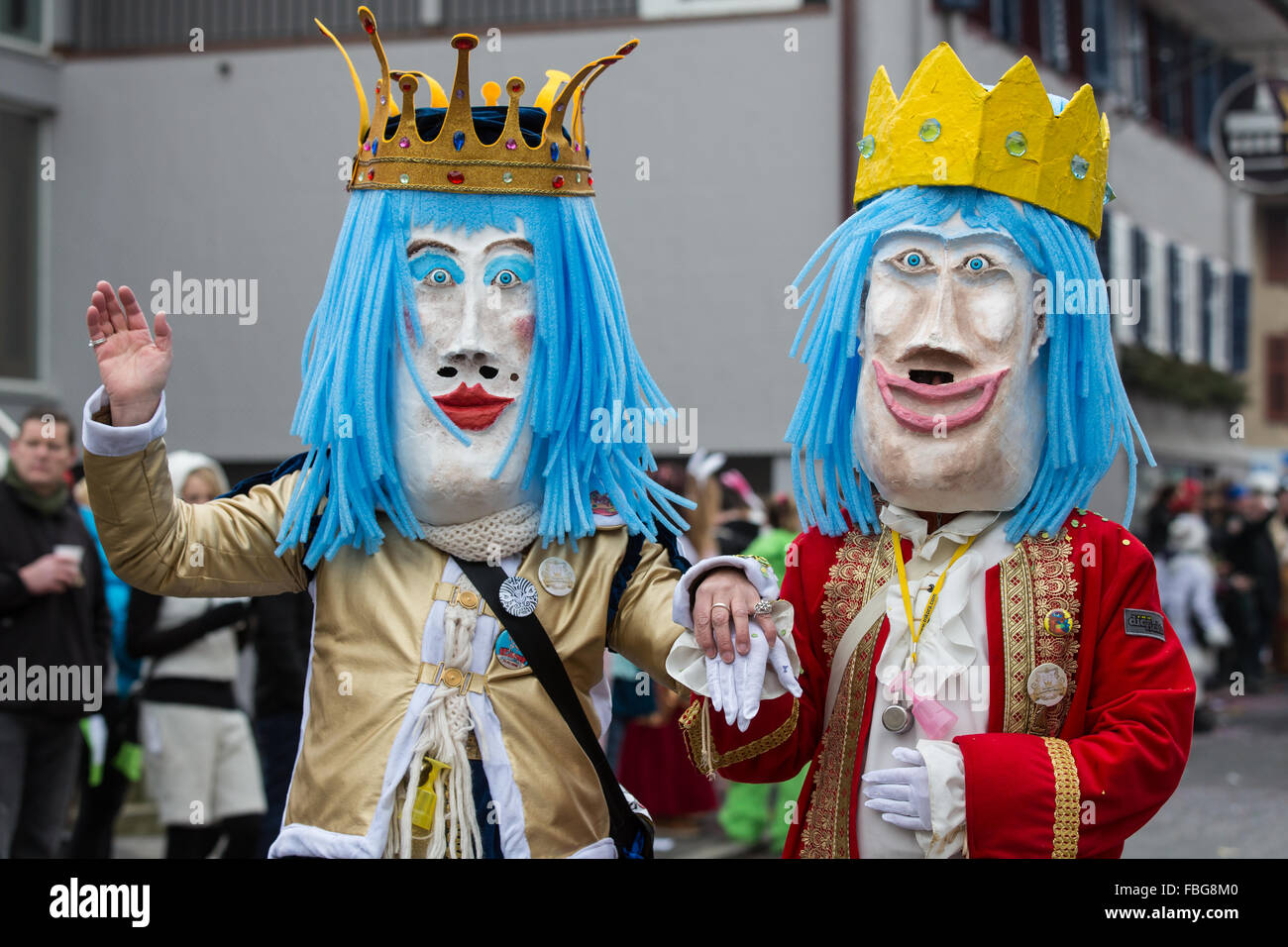 Königspaar auf der 38. Motteri-Fasnachtsumzug Parade in Malters, Luzern, Schweiz Stockfoto