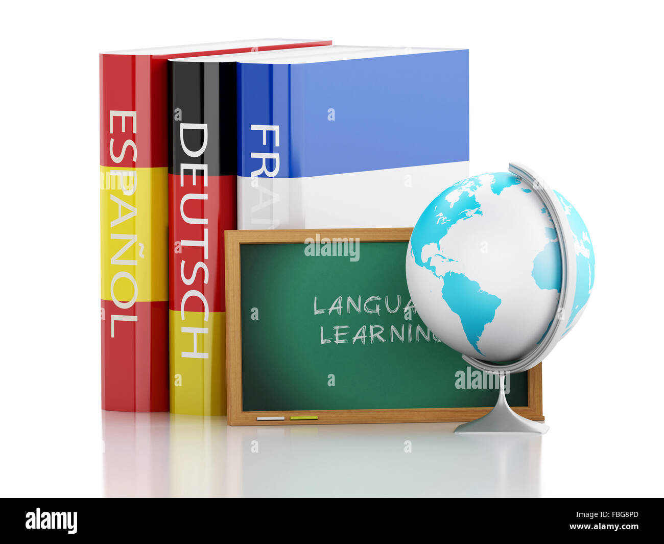 3D Renderer Abbildung. Stapel von Wörterbüchern. Sprache lernen und übersetzen, Bildungskonzept. Isolierten weißen Hintergrund Stockfoto