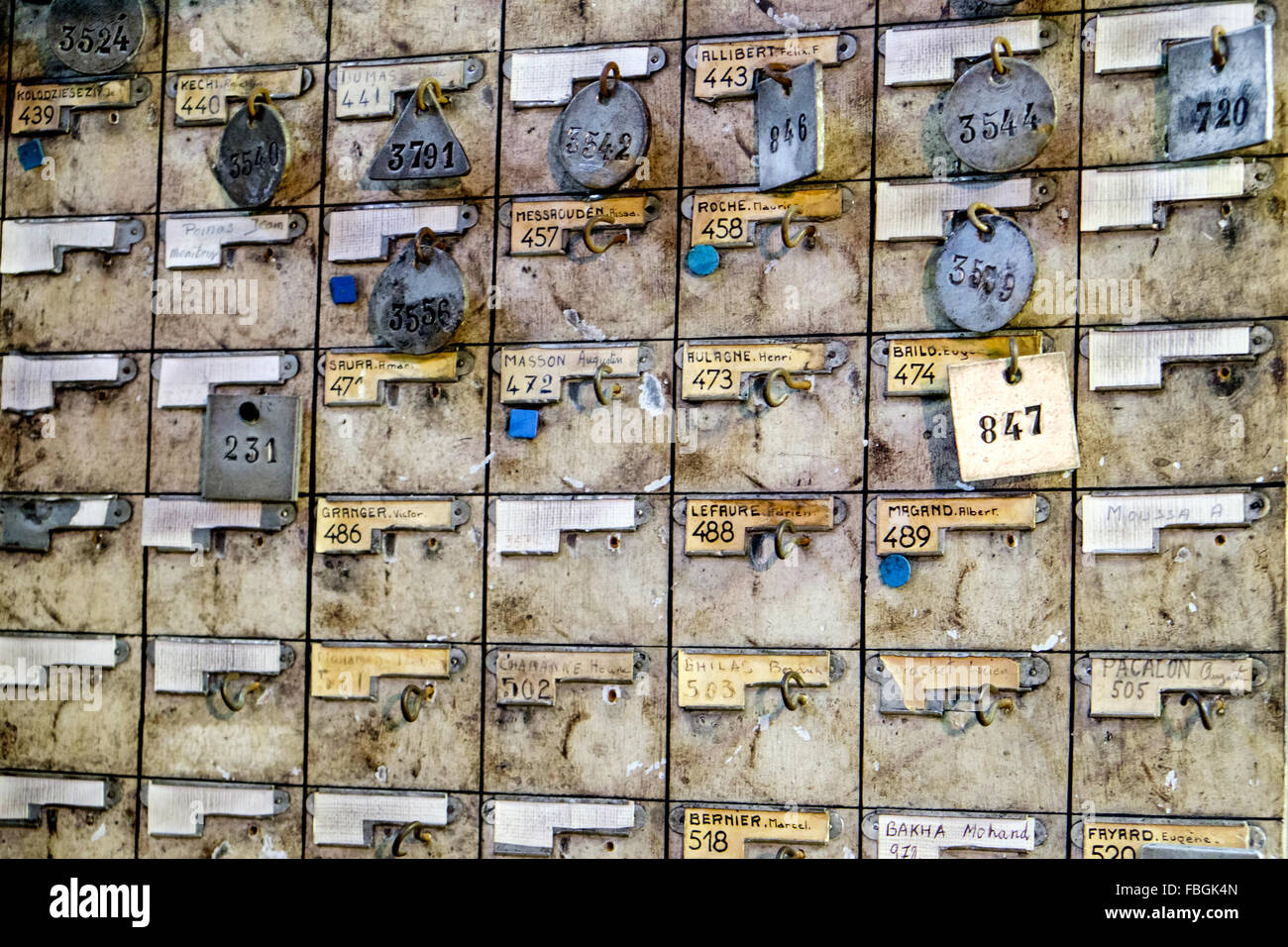 Bergmanns ID-Tags an Mine Museum Saint-Etienne, Frankreich Stockfoto