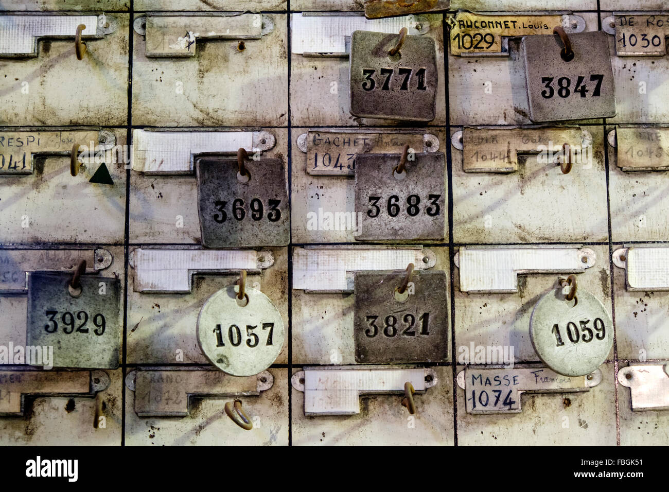 Bergmanns ID-Tags an Mine Museum Saint-Etienne, Frankreich Stockfoto
