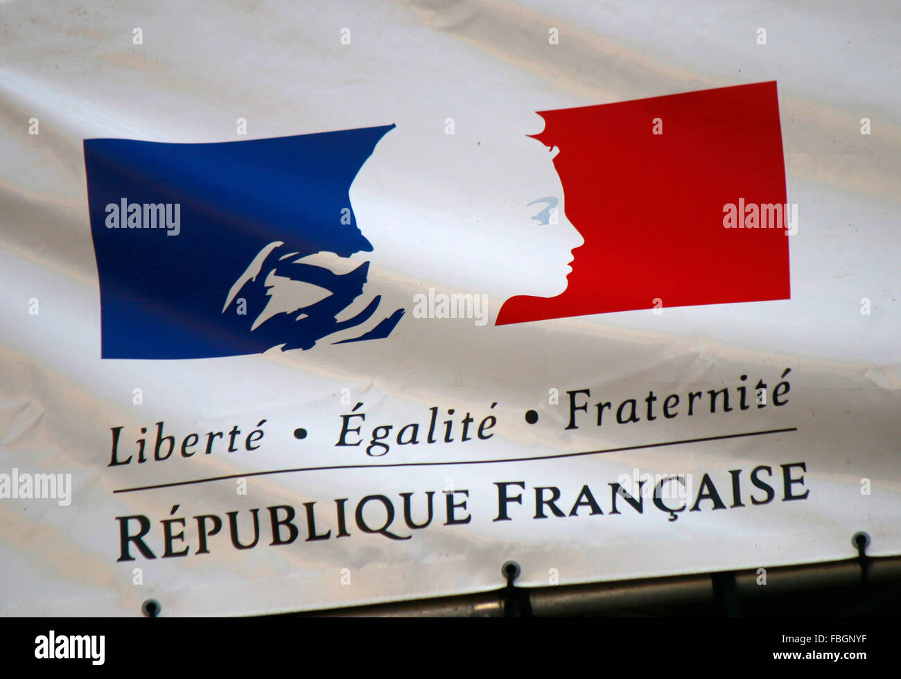 Republique Francaise - Liberte, Egalité, Faternite, Berlin. Stockfoto