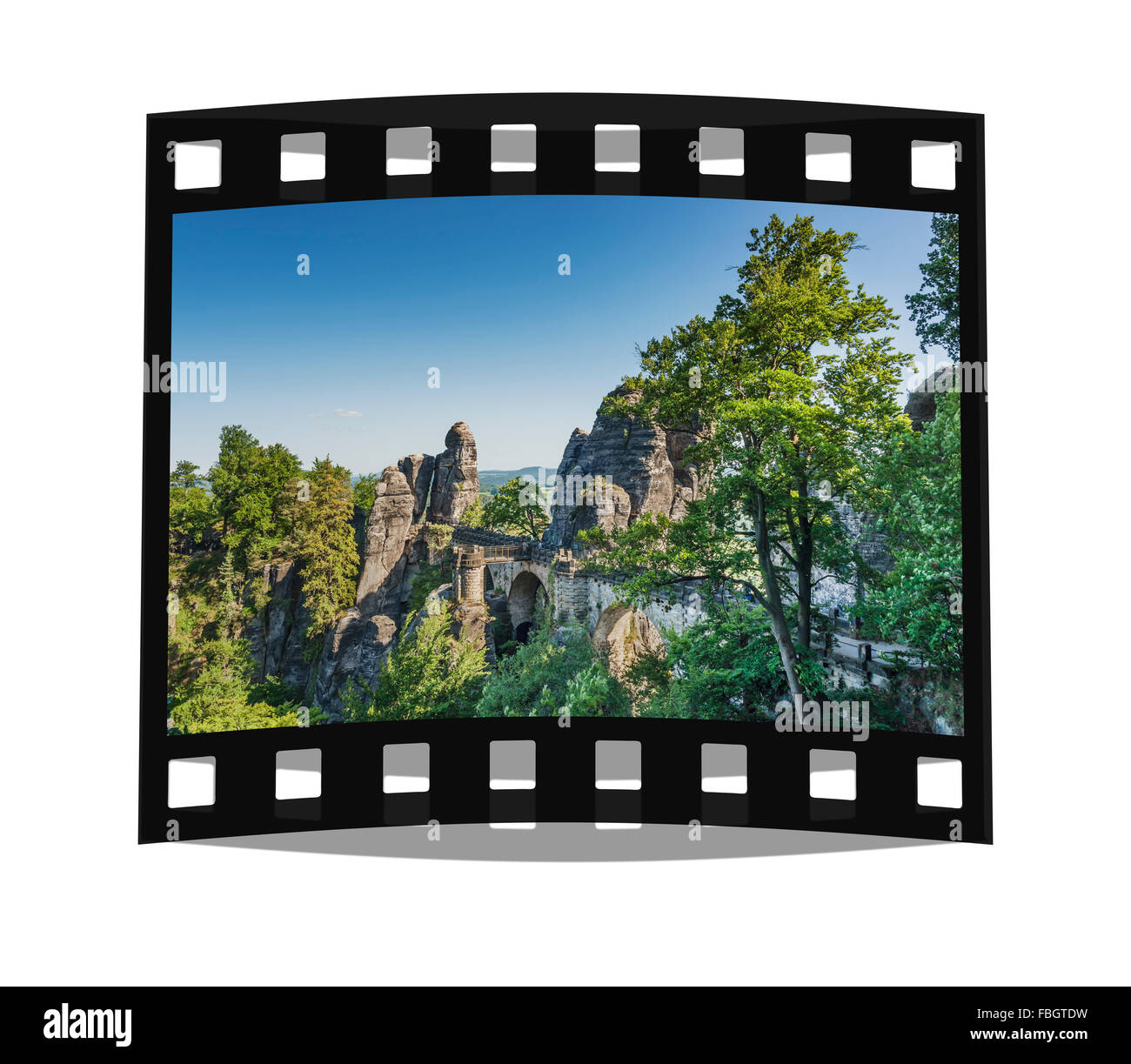 Rock-Formation Bastei (Bastei) und Bastion Brücke, Lohmen, Sächsische Schweiz in der Nähe von Dresden, Sachsen, Deutschland, Europa Stockfoto
