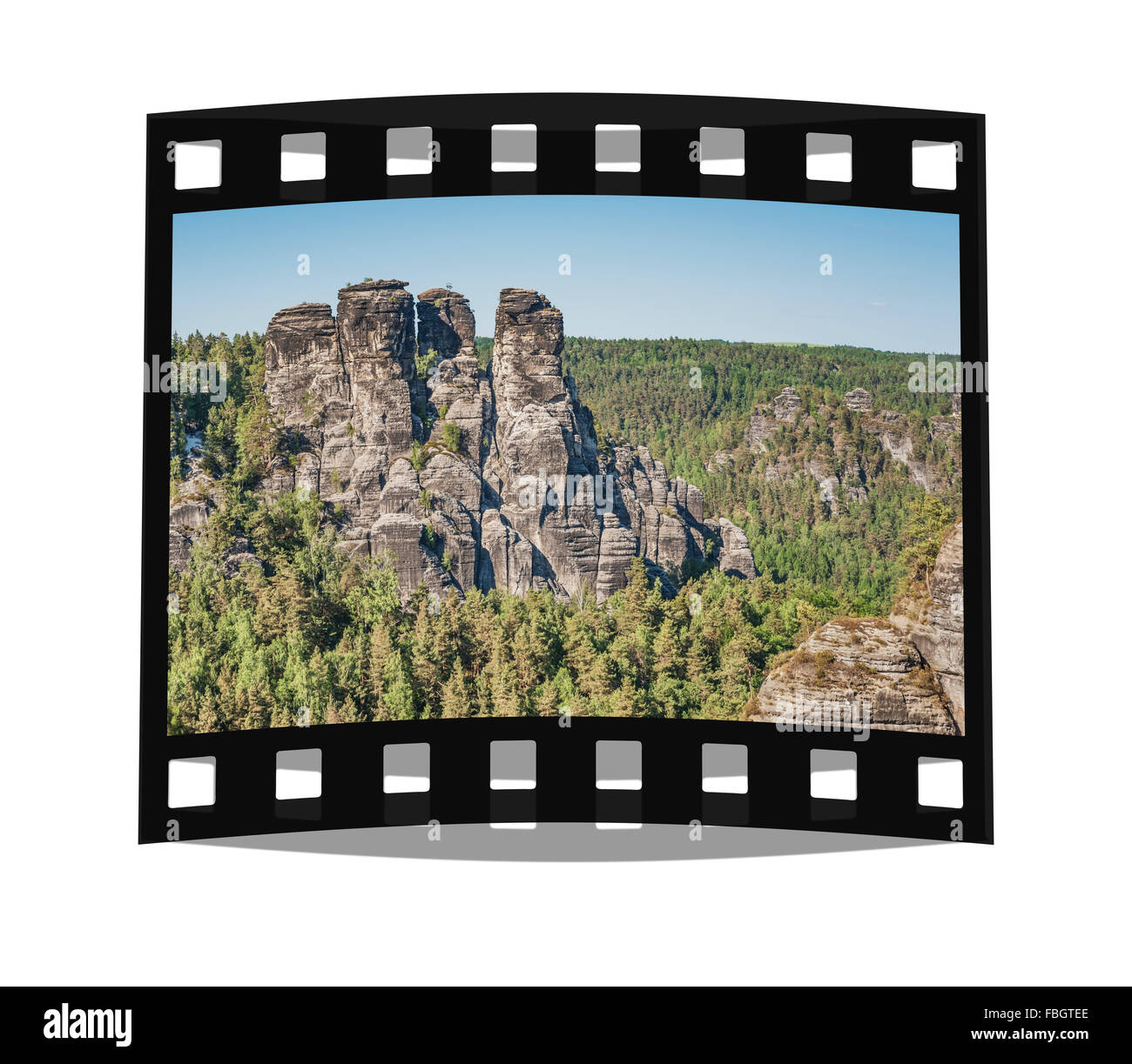 Blick auf die so genannte Gans Felsen (Gansfelsen), Gemeinde Lohmen, Sächsische Schweiz, in der Nähe von Dresden, Sachsen, Deutschland, Europa Stockfoto