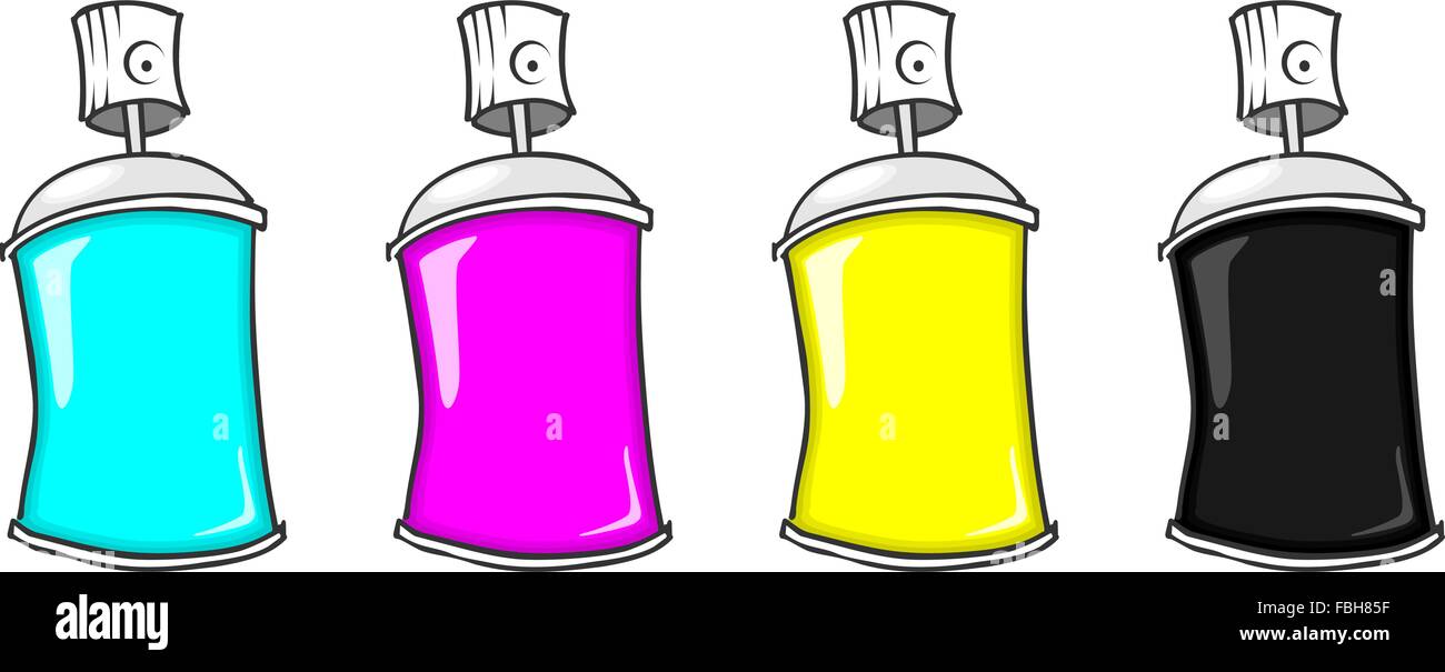 Cartoon-CMYK farbige Graffiti-Spraydosen Stock Vektor