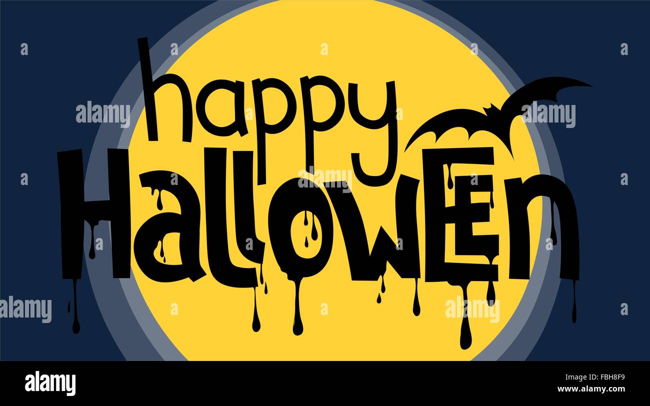 Happy Halloween-Schriftzug über einem Vollmond-Hintergrund Stock Vektor