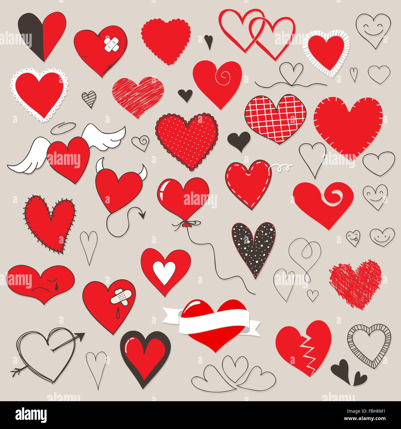 Sammlung von verschiedenen Herzen, die Symbole zu doodle Stock Vektor