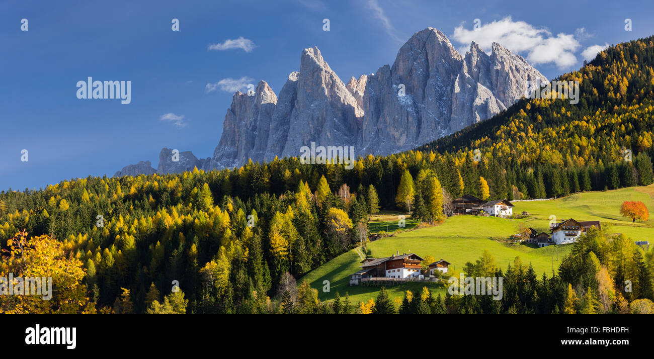 Villnösser Tal, Geisler-Gruppe, Gruppo Delle Geisler, Südtirol, Alto Adige, Dolomiten, Italien Stockfoto