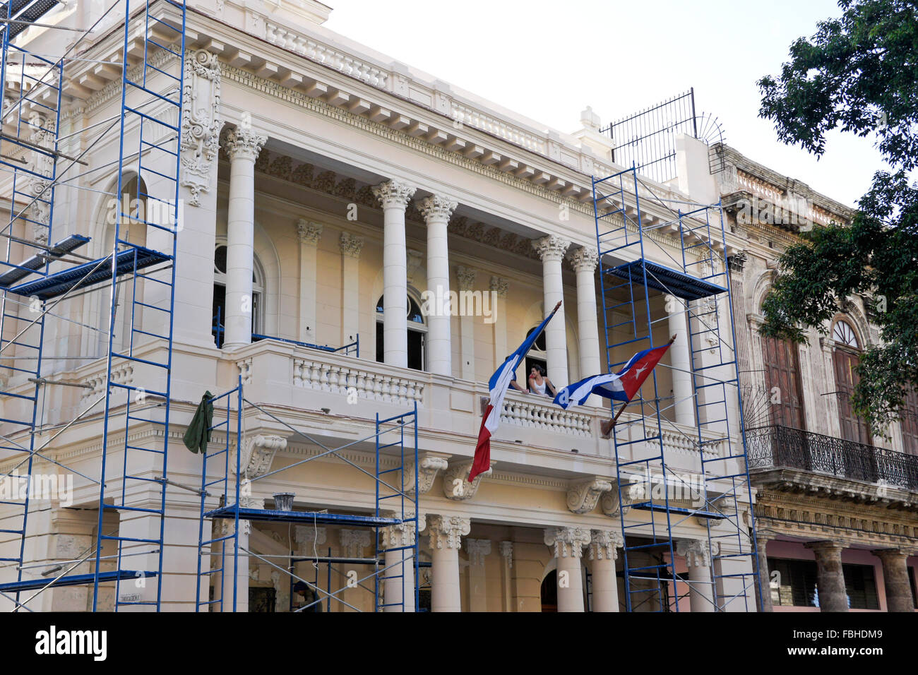 Schönes altes Herrenhaus im Umbau, Havanna, Kuba Stockfoto