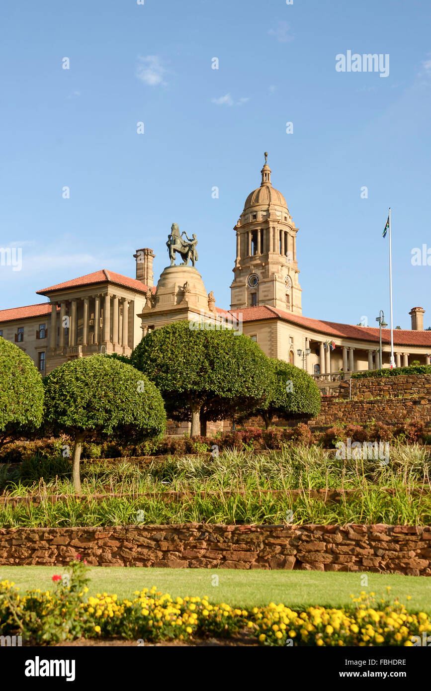 Den Union Buildings von Terrassengärten auf Meintjieskop, Pretoria, Tshwane Stadtverwaltung, Gauteng, Südafrika Stockfoto