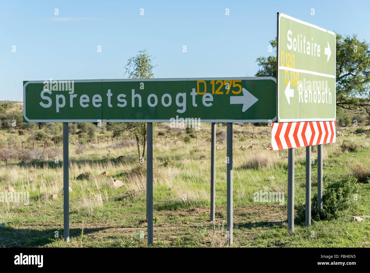 Richtung Verkehrszeichen, Solitaire, Wüste Namib, Namib-Naukluft-Park, Republik Namibia Stockfoto