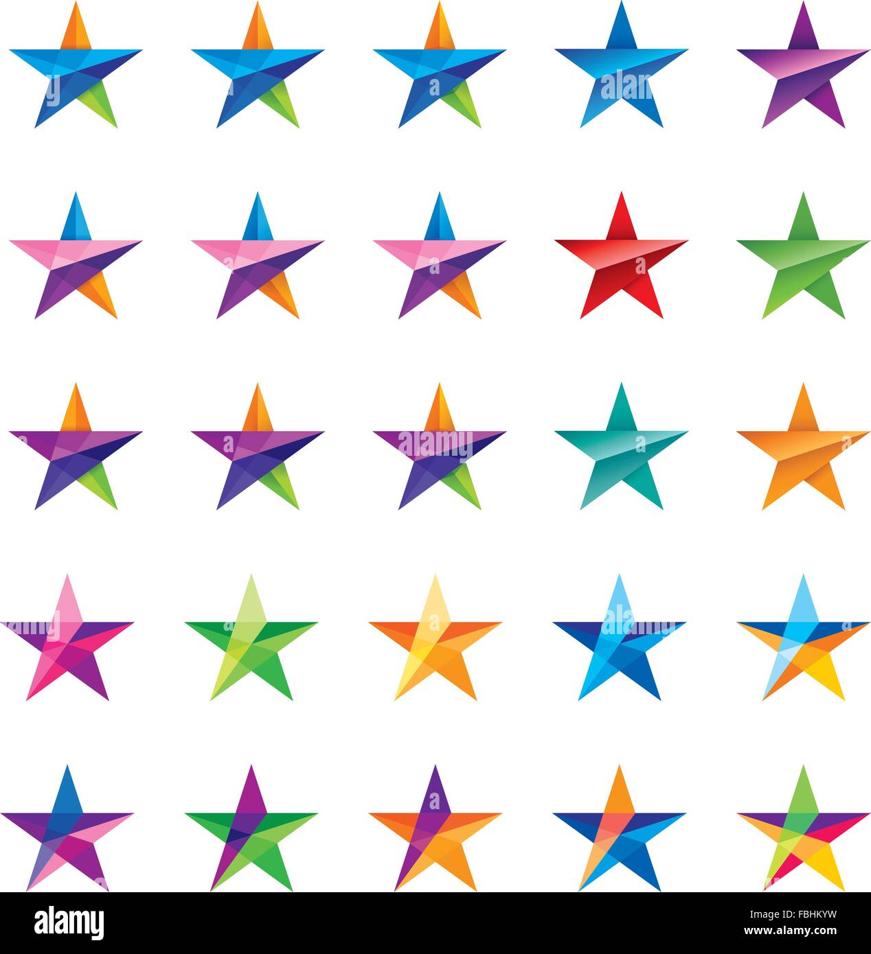 kristalline Sterne Logo setzen in vielen Farb- und Form-Varianten Stock Vektor