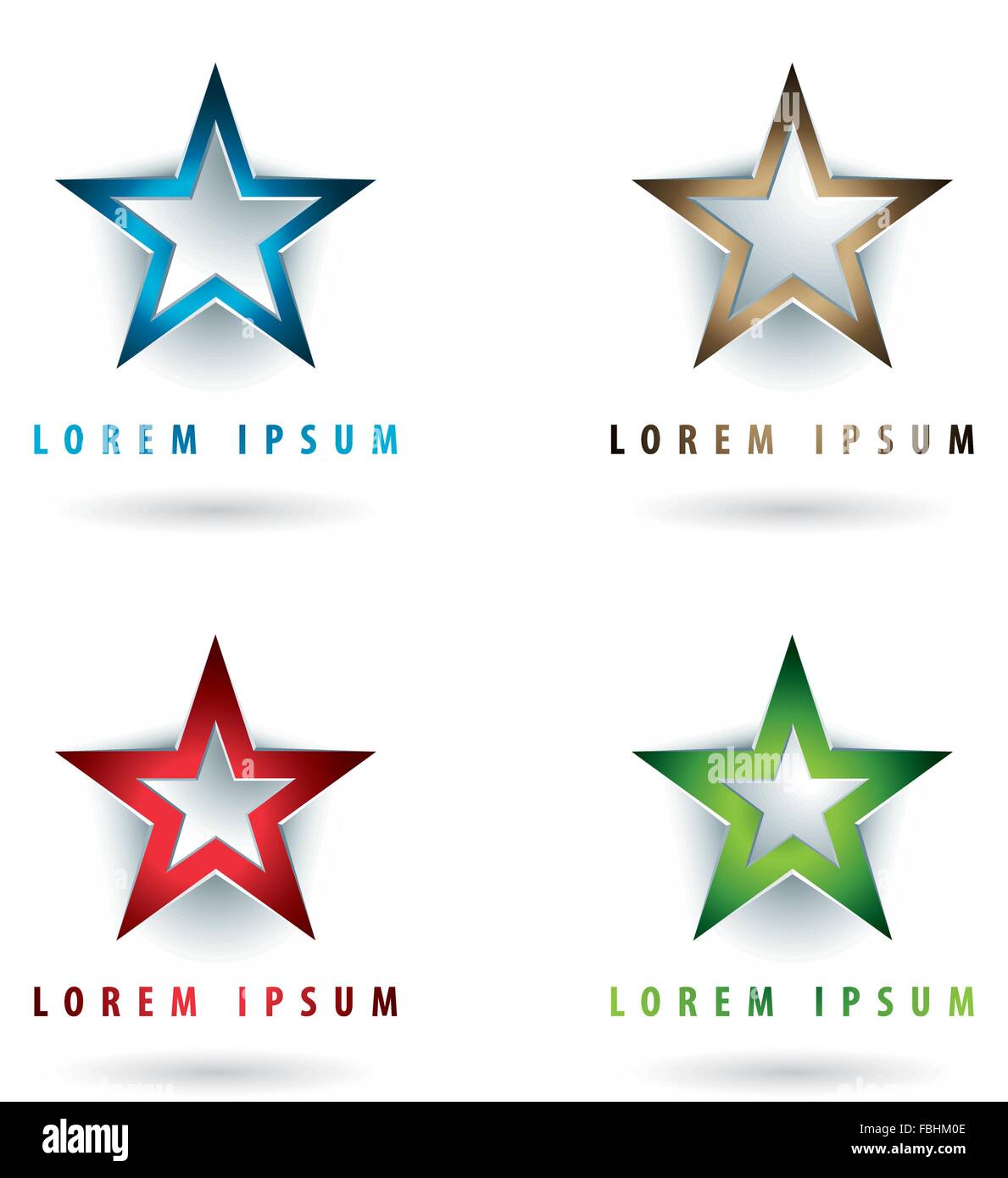 Satz von modernen Logos Sternform mit 3D-Effekt Stock Vektor