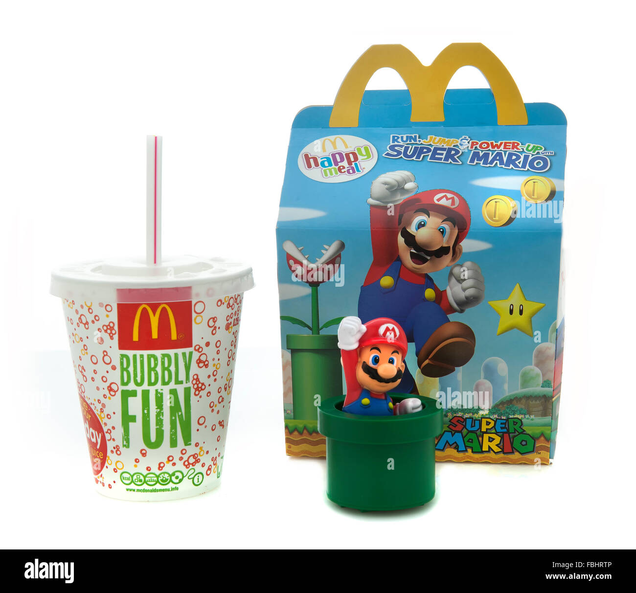 McDonalds Happy Meal auf weißem Hintergrund Stockfoto