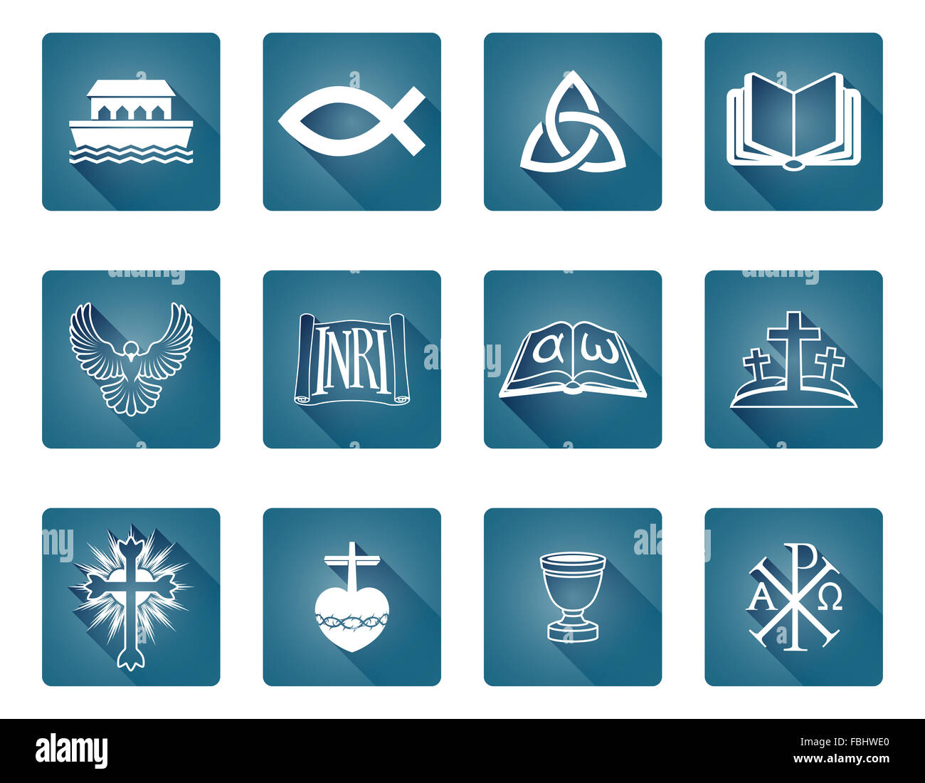 Eine Reihe von christlichen religiösen Symbole und Symbole wie Fisch und Noah s Arche Stockfoto