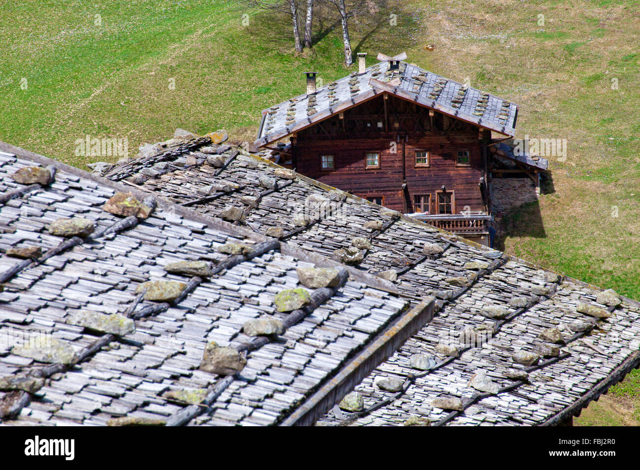 Südtiroler Schindeldächern Stockfoto