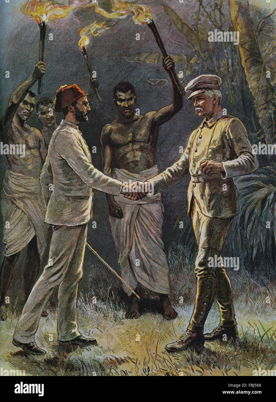 HENRY STANLEY trifft Emin Pascha in seinem ägyptischen Provinz Äquatoria am 29. April 1888 Stockfoto