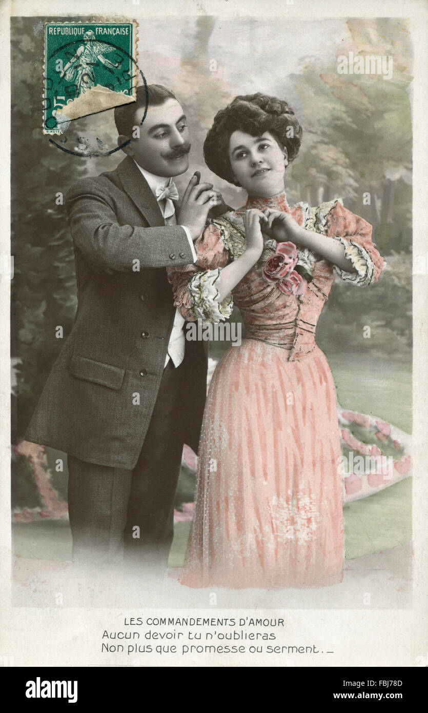 Postkarte, historische, paar, Liebeserklärung, Stockfoto