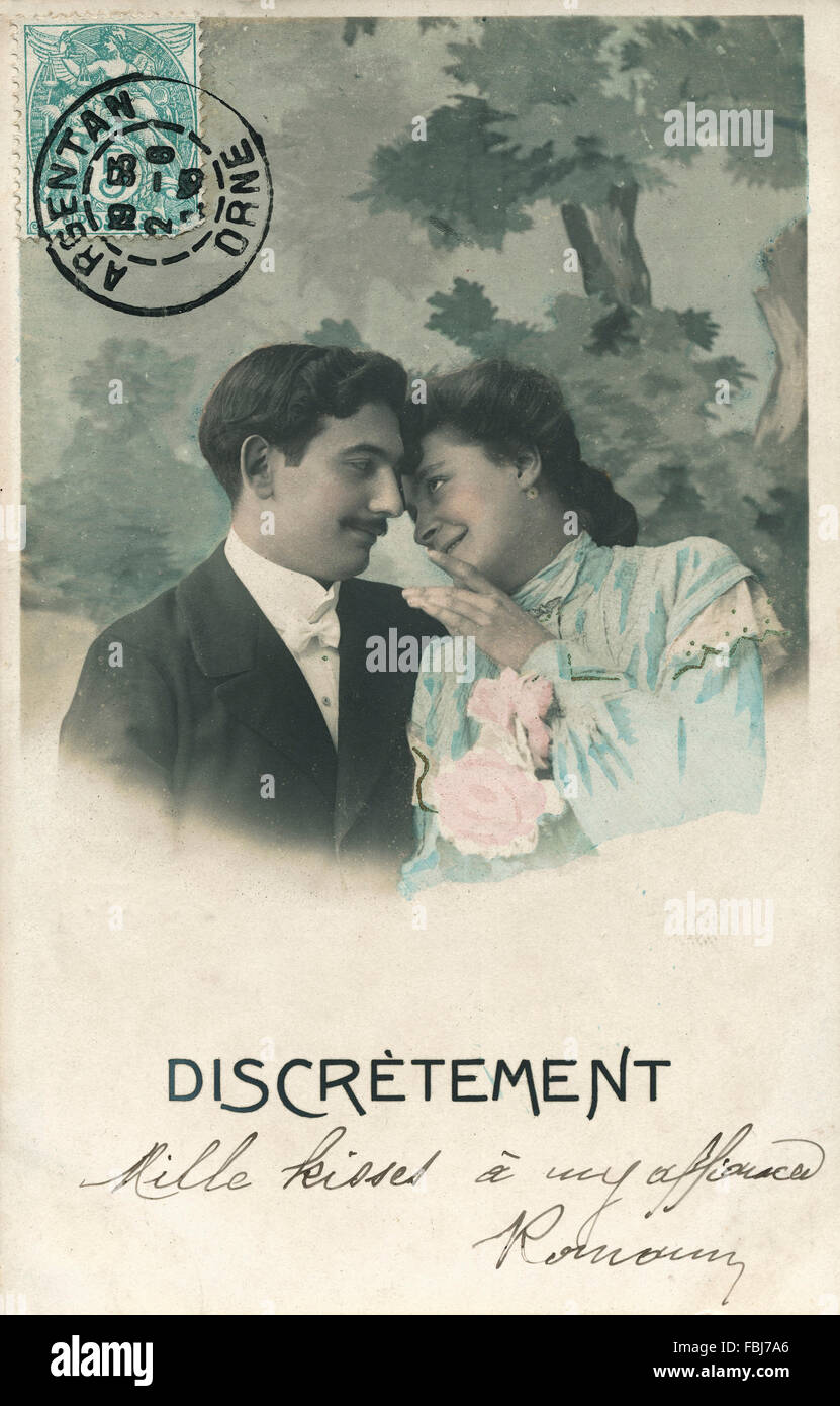 Postkarte, historische, paar, verliebt, Geheimhaltung, Stockfoto