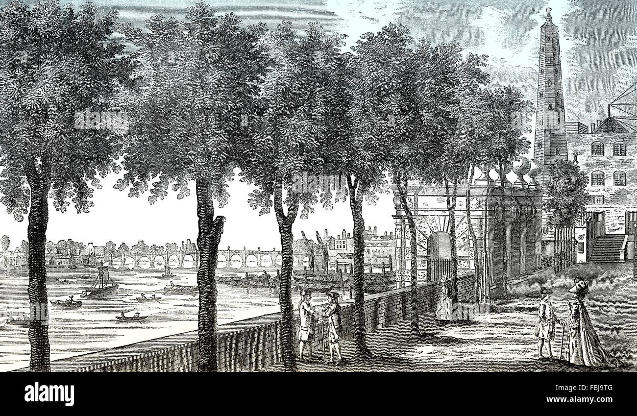 Westminster und Westminster Bridge aus York Treppen und der Wasserturm, London, England, 1780 Stockfoto