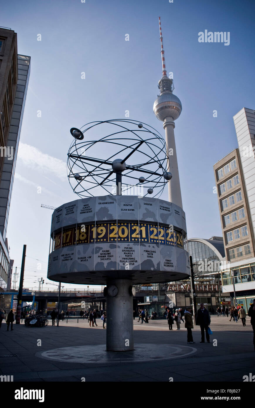 Urania-Weltzeituhr, Alexanderplatz, Berlin Mitte Stockfoto