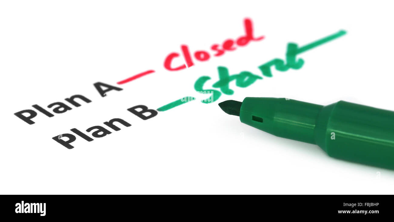 Plan-Strategie mit grünen und roten Unterschrift Stift auf weißem Hintergrund Stockfoto