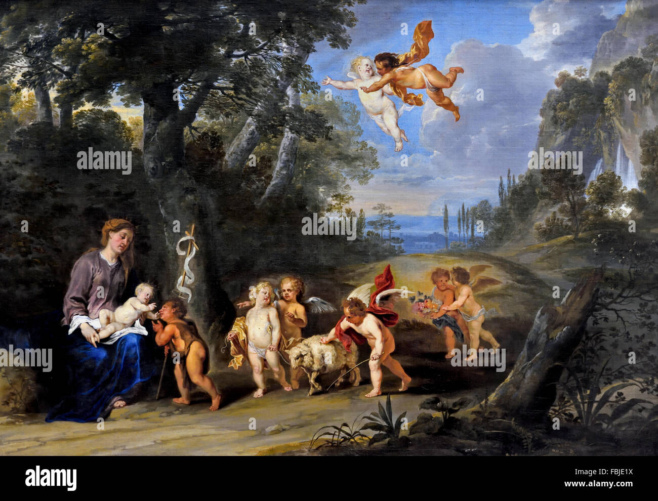 Das Angebot der Jungfrau und das Kind Christ von Frans Wouters (1612 – 1659) flämischen Belgien Belgien Stockfoto