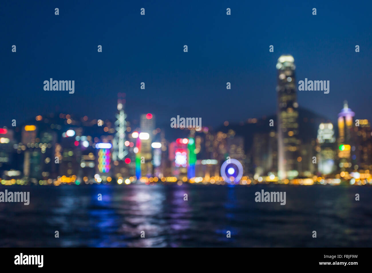 Unscharfe Lighhts from Victoria Harbour, Hongkong. Stockfoto