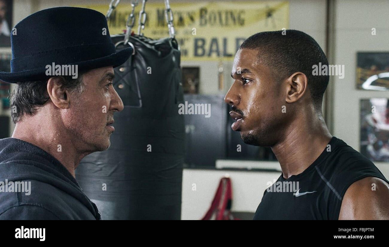 CREED 2015 Warner Bros/MGM-Film mit Michael B Jordan auf der rechten Seite und Sylvester Stallone Stockfoto