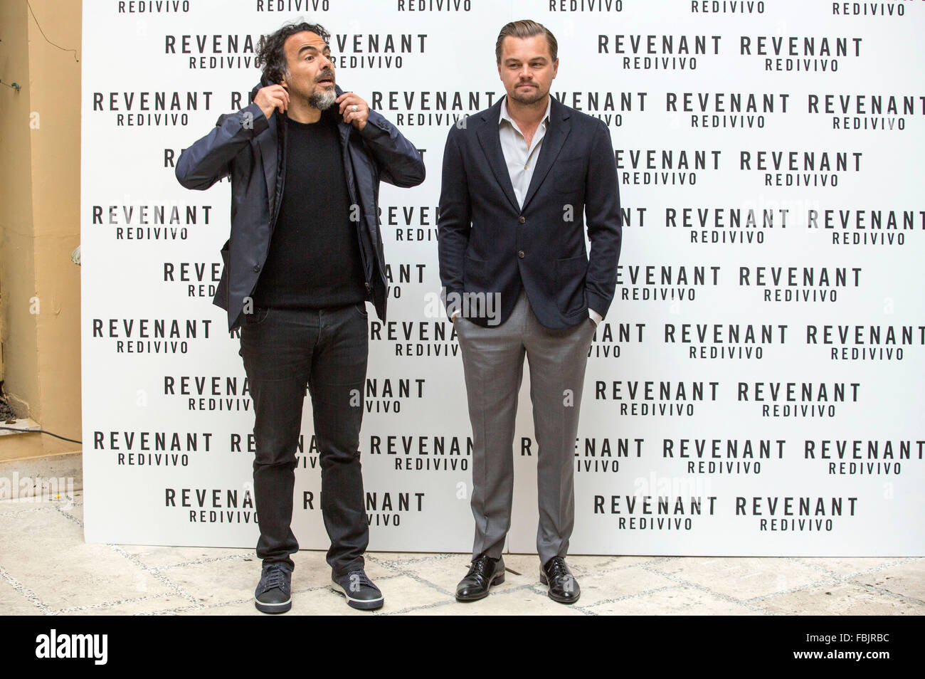 Alejandro Gonzalez Und Leonardo DiCaprio Inarritu Beim Photocall Zum Kinofilm "Revenant - Redivivo / The Revenant - Der Rückkehrer" Im Hotel St. Regis. Rom, 16.01.2016 Stockfoto