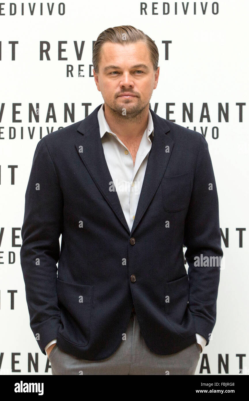 Leonardo DiCaprio Beim Photocall Zum Kinofilm "Revenant - Redivivo / The Revenant - Der Rückkehrer" Im Hotel St. Regis. Rom, 16.01.2016 Stockfoto
