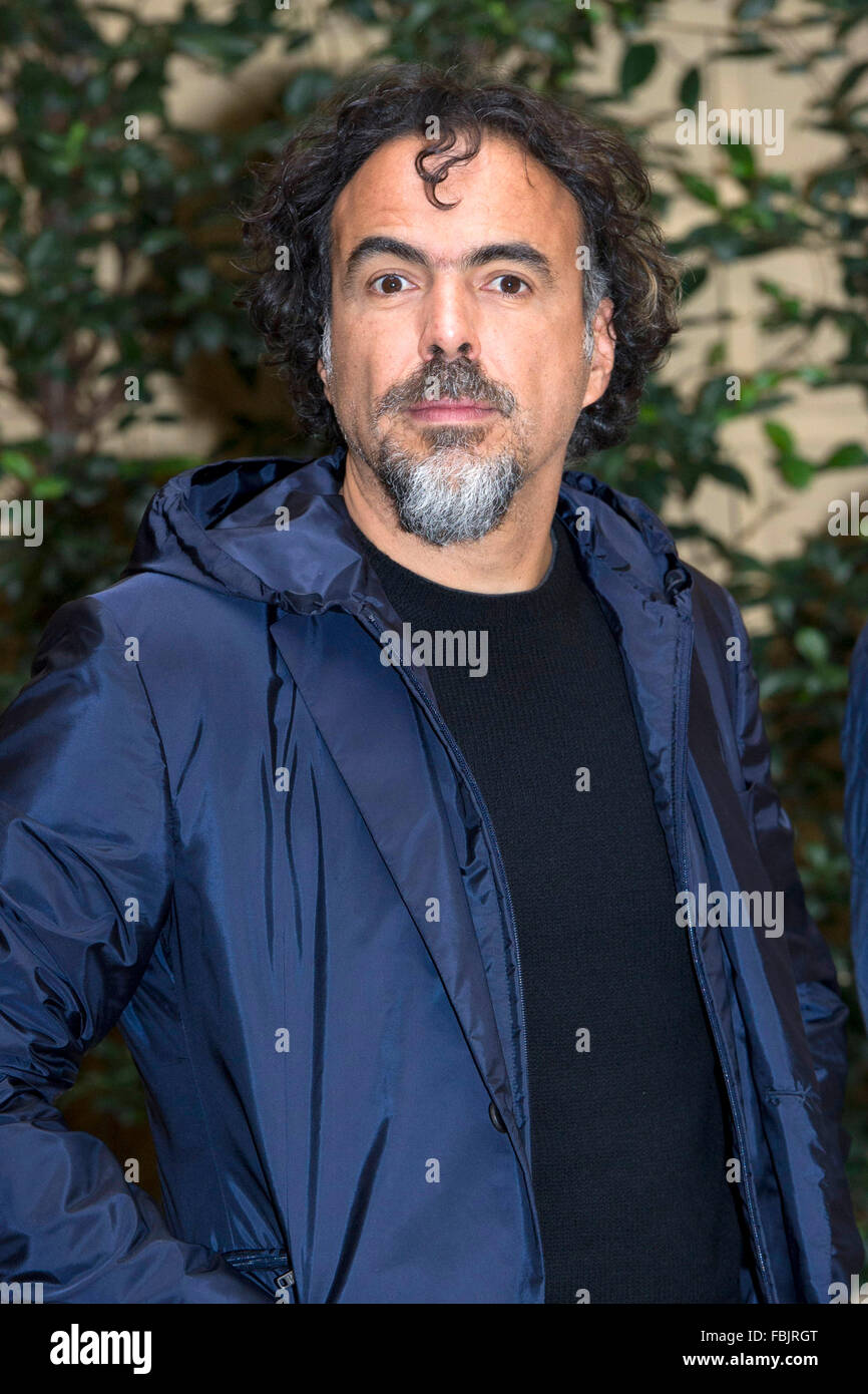 Alejandro Gonzalez Inarritu Beim Photocall Zum Kinofilm "Revenant - Redivivo / The Revenant - Der Rückkehrer" Im Hotel St. Regis. Rom, 16.01.2016 Stockfoto