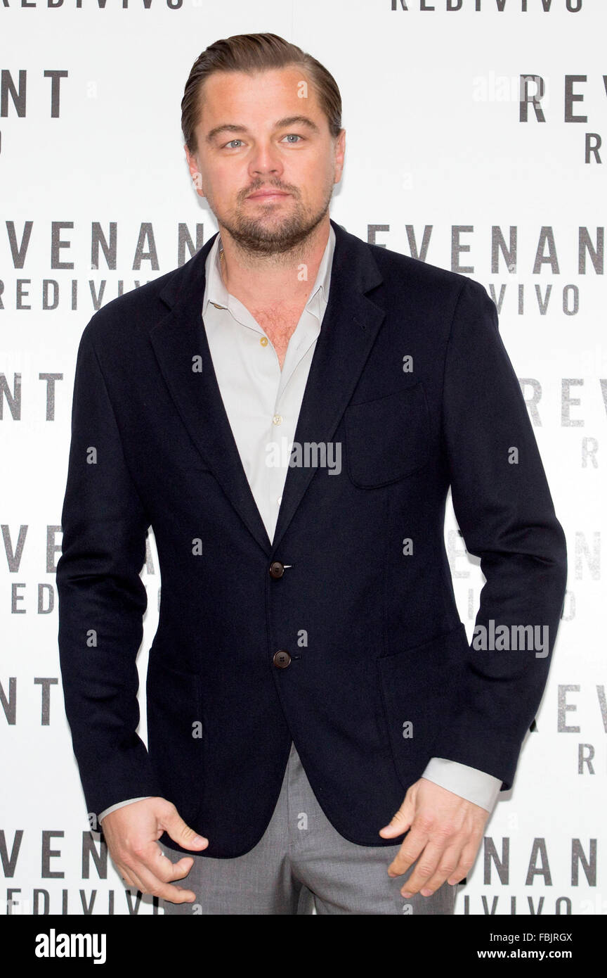 Leonardo DiCaprio Beim Photocall Zum Kinofilm "Revenant - Redivivo / The Revenant - Der Rückkehrer" Im Hotel St. Regis. Rom, 16.01.2016 Stockfoto