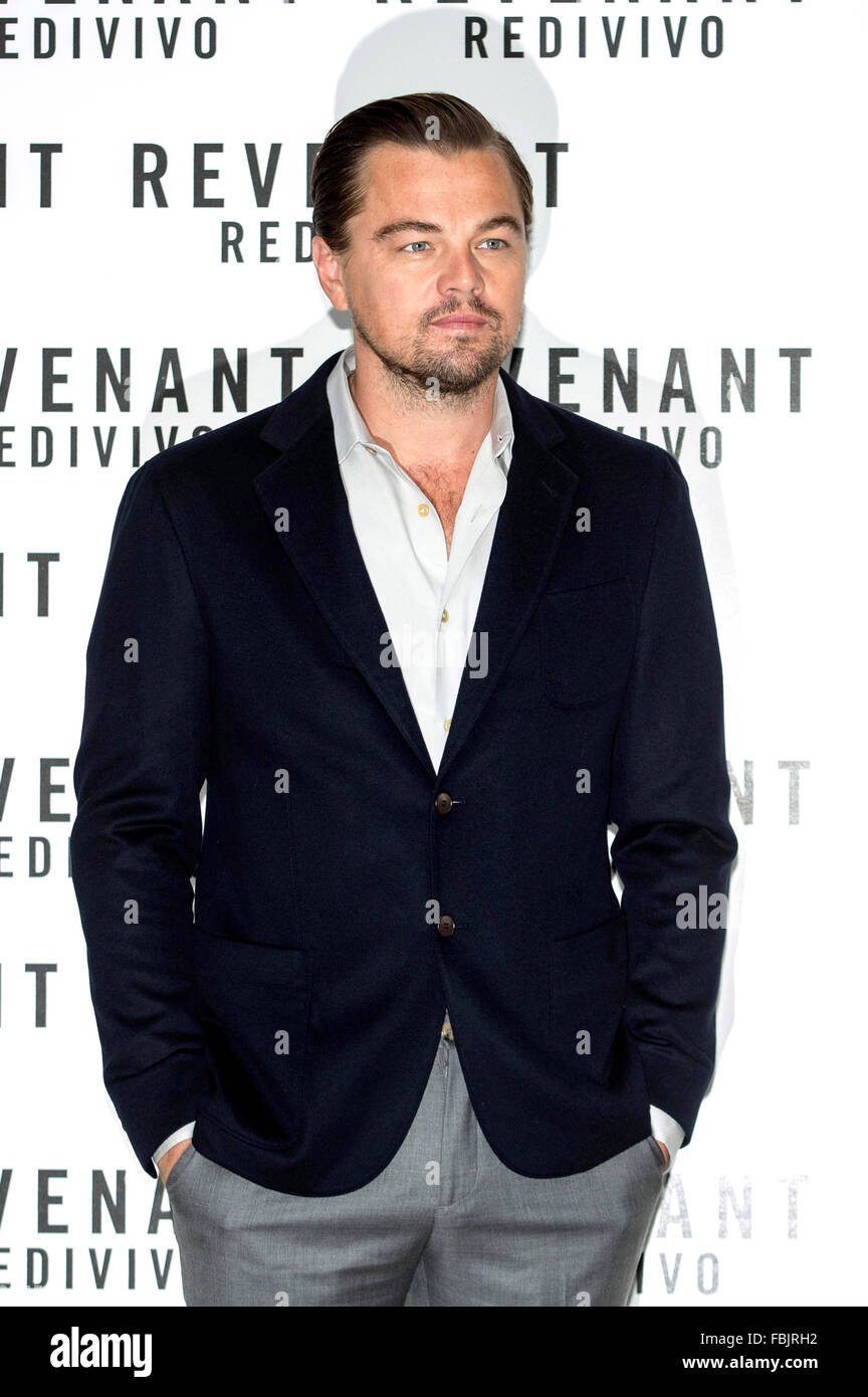 Leonardo DiCaprio Beim Photocall Zum Kinofilm "Revenant - Redivivo / The Revenant - Der Rückkehrer" Im Hotel St. Regis. Rom, 16.01.2016 Stockfoto