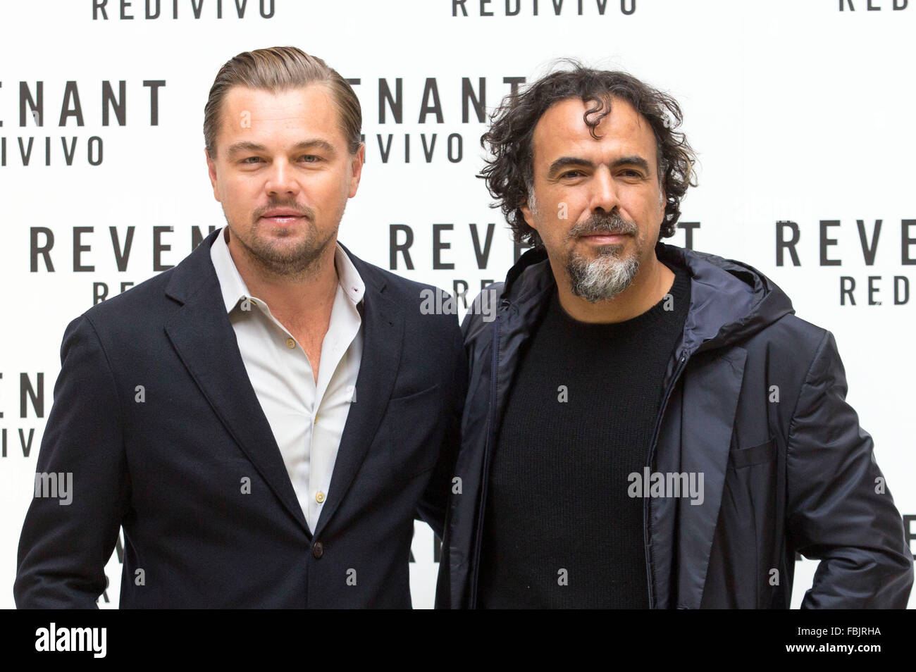 Leonardo DiCaprio Und Alejandro Gonzalez Inarritu Beim Photocall Zum Kinofilm "Revenant - Redivivo / The Revenant - Der Rückkehrer" Im Hotel St. Regis. Rom, 16.01.2016 Stockfoto