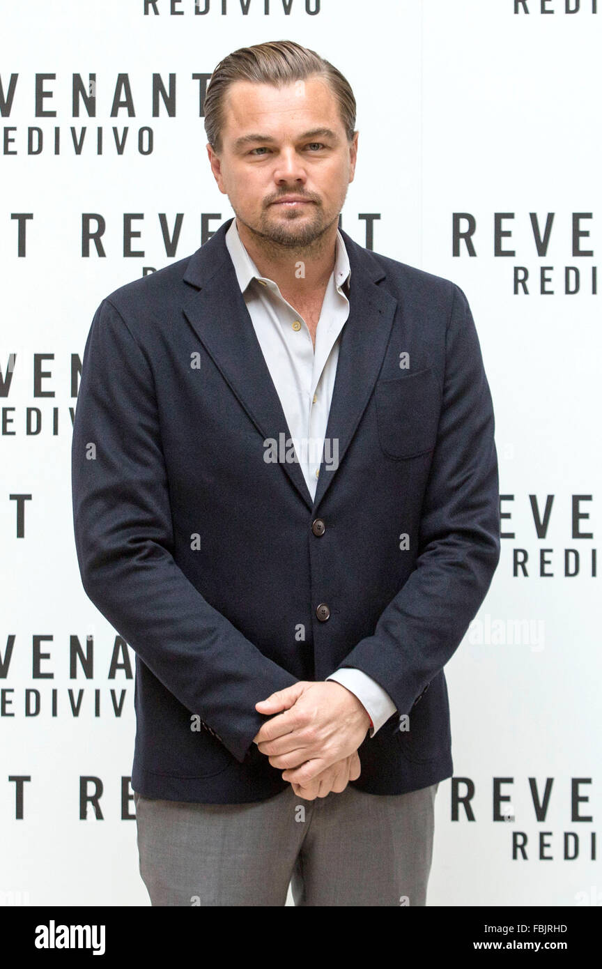 Leonardo DiCaprio Beim Photocall Zum Kinofilm "Revenant - Redivivo / The Revenant - Der Rückkehrer" Im Hotel St. Regis. Rom, 16.01.2016 Stockfoto