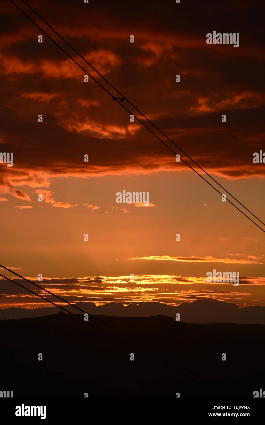 Sun Set elektrische Leitungen Stockfoto