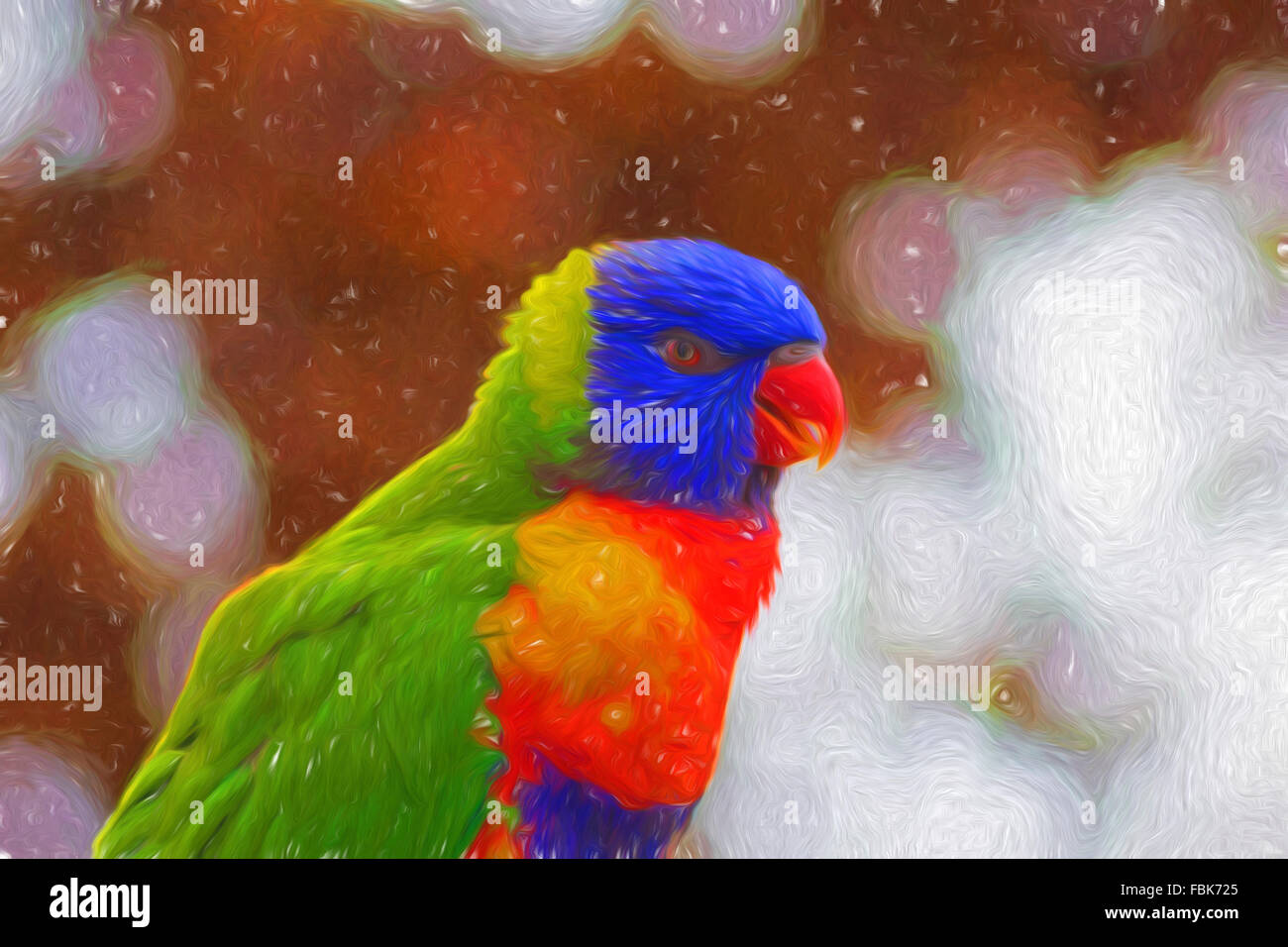 Bunte Papagei, Lori, digitale Malerei Illustration in leuchtenden Farben Stockfoto