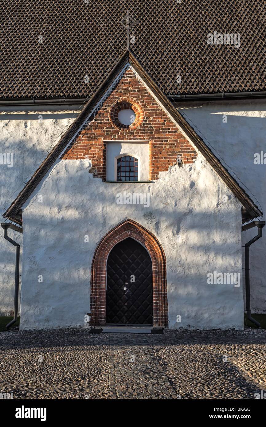 Die evangelische Kirche in Porvoo, Eingang Stockfoto