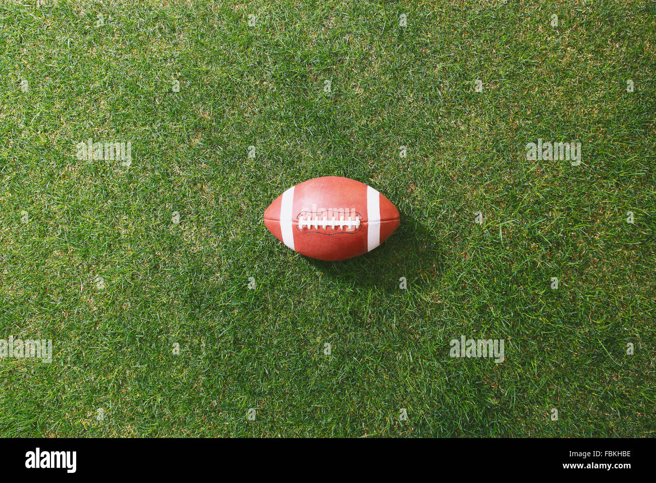 Amerikanischer Fußball auf dem Rasen Stockfoto