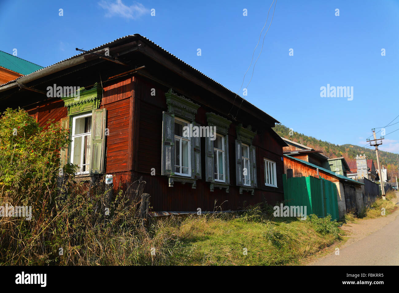 Traditionelles Haus in Listwjanka, Sibirien Stockfoto