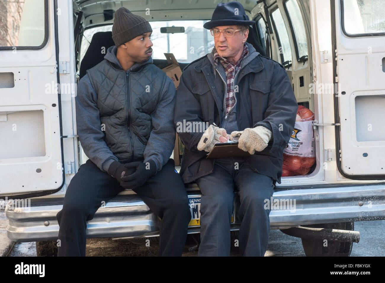 CREED 2015 Warner Bros/MGM-Film mit Michael B Jordan auf der linken Seite und Sylvester Stallone Stockfoto