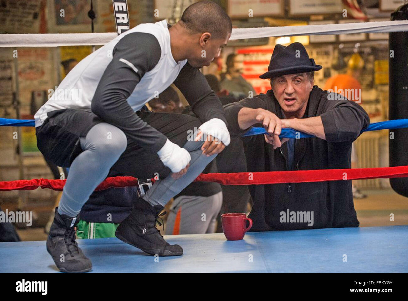 CREED 2015 Warner Bros/MGM-Film mit Michael B Jordan auf der linken Seite und Sylvester Stallone Stockfoto