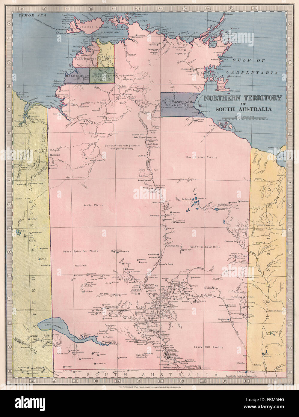 NÖRDLICHEN Gebiet des South Australia.5 Grafschaften. Telegraph Line. GARRAN, 1888 Karte Stockfoto